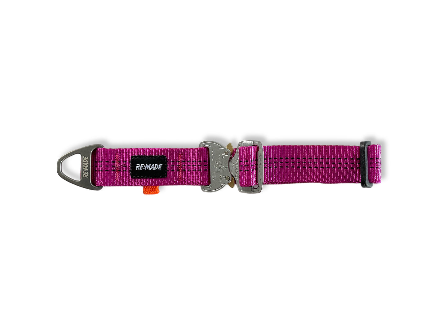Re:Made Summit Dog Collar, Beal® Climbing Webbing | Pink & Silver