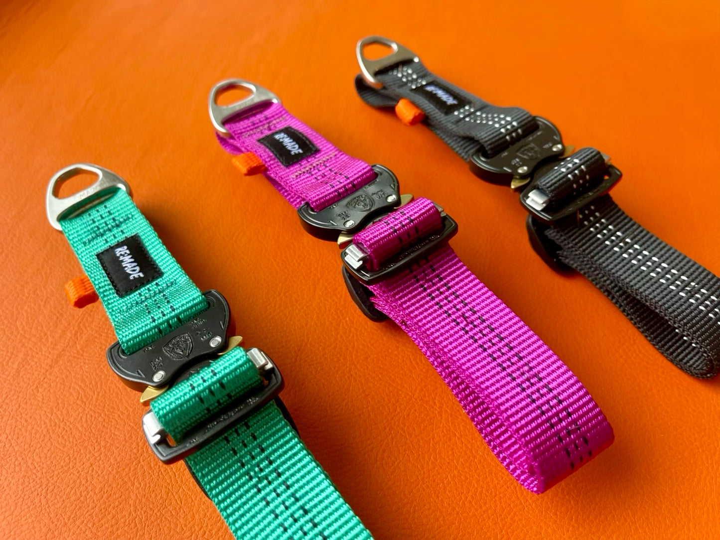 Re:Made Summit Dog Collar, Beal® Climbing Webbing | Pink & Silver
