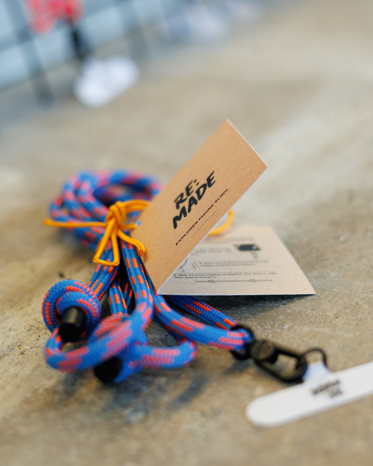 Highline Blue crossbody phone sling by Re:Made, handmade from Mammut climbing cord, additional product view