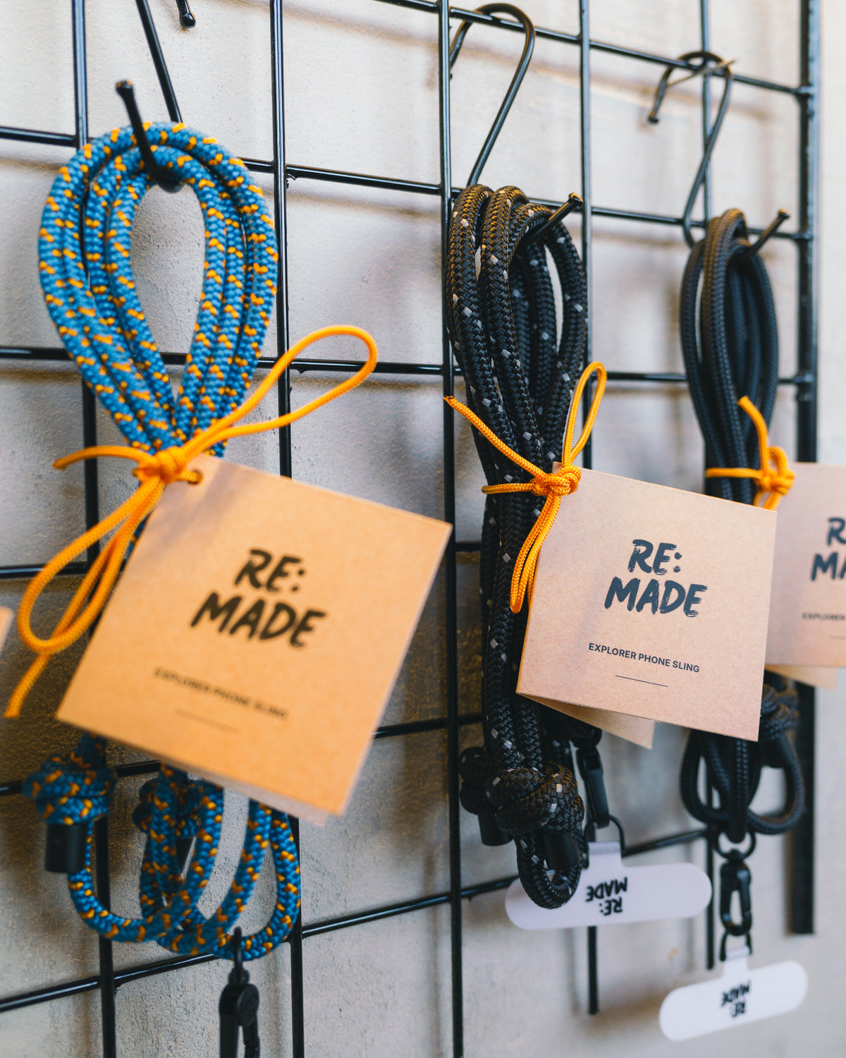 Reflective Black crossbody phone sling by Re:Made, handmade from Tendon climbing cord, additional product view