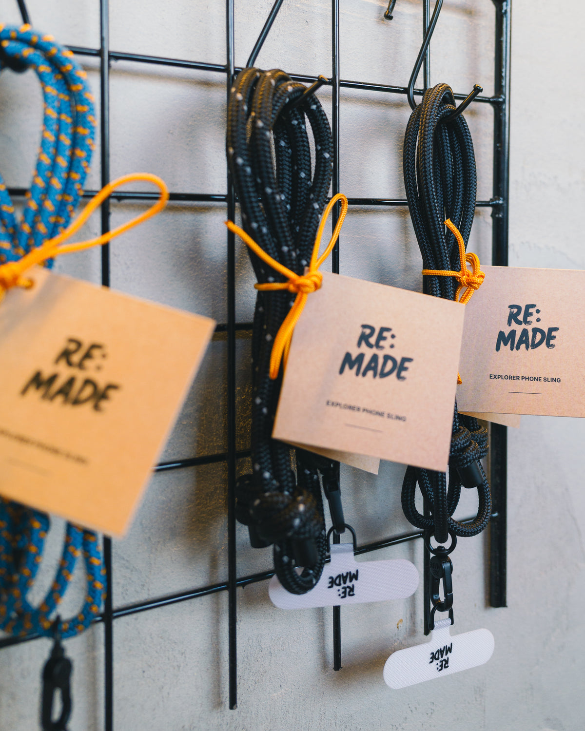 Black crossbody phone sling by Re:Made, handmade from Edelrid climbing cord, additional product view