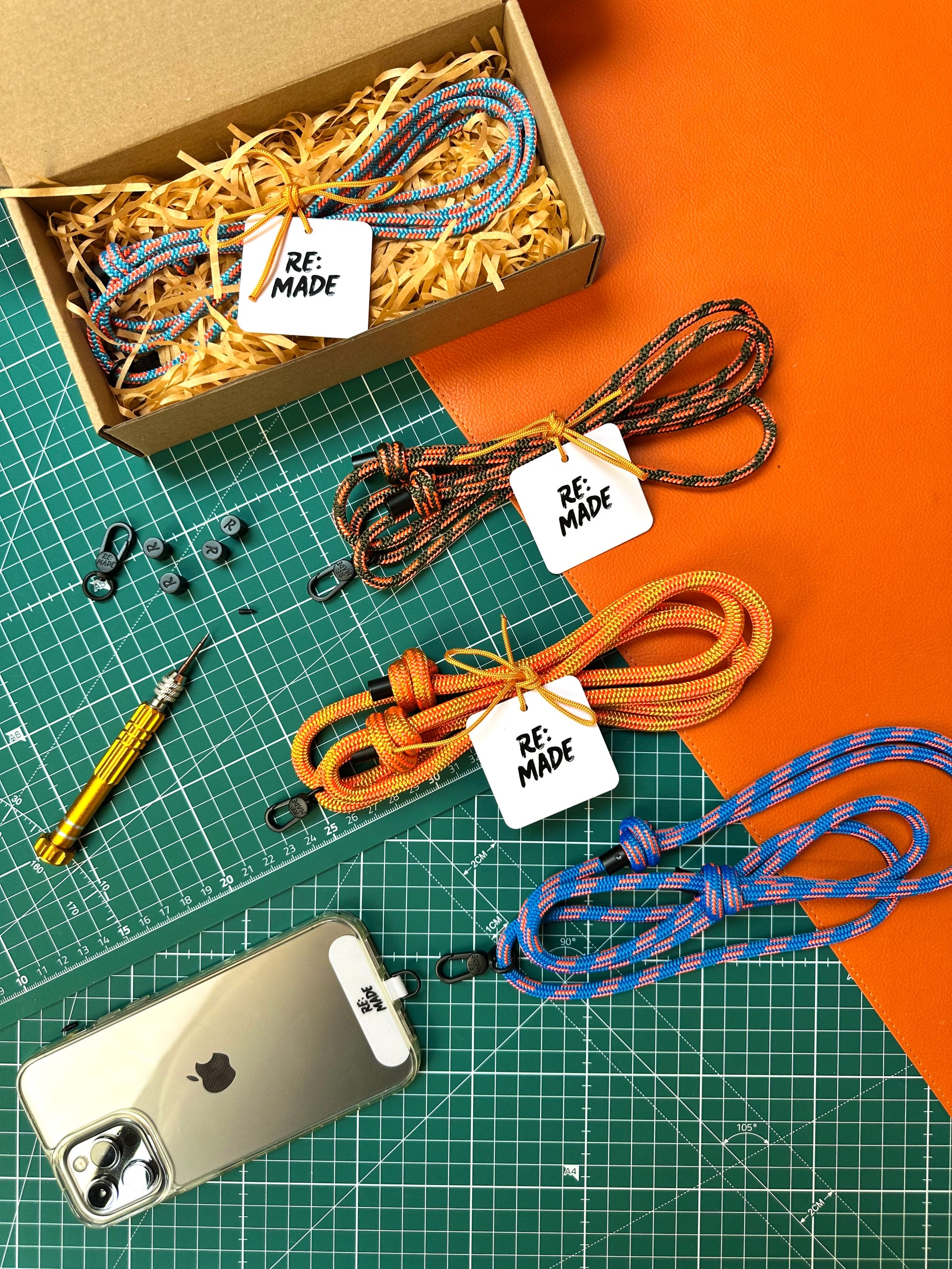 Premium Re:Made phone lanyard handmade in the UK using strong climbing rope